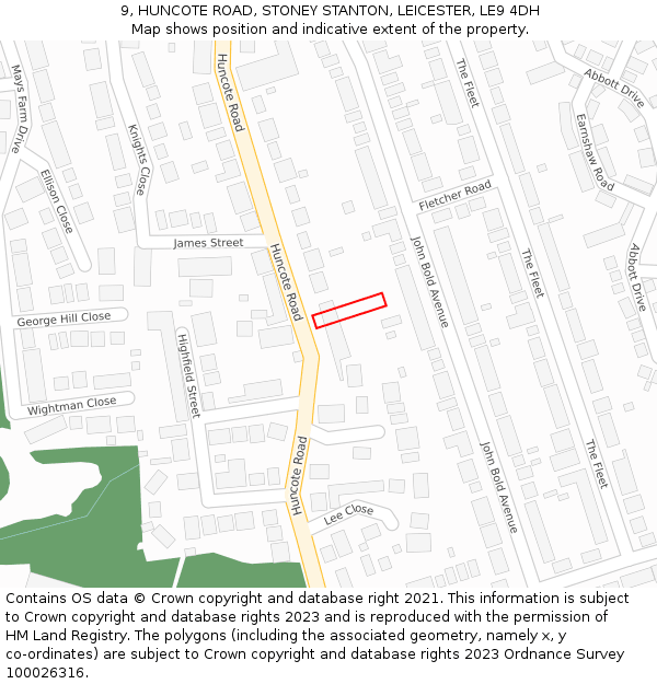 9, HUNCOTE ROAD, STONEY STANTON, LEICESTER, LE9 4DH: Location map and indicative extent of plot