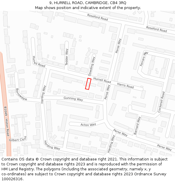 9, HURRELL ROAD, CAMBRIDGE, CB4 3RQ: Location map and indicative extent of plot