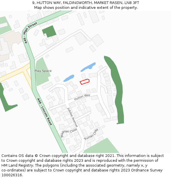 9, HUTTON WAY, FALDINGWORTH, MARKET RASEN, LN8 3FT: Location map and indicative extent of plot