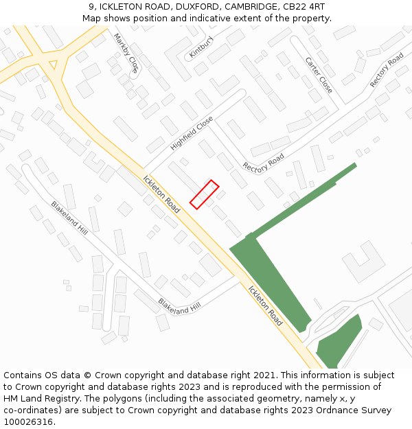 9, ICKLETON ROAD, DUXFORD, CAMBRIDGE, CB22 4RT: Location map and indicative extent of plot