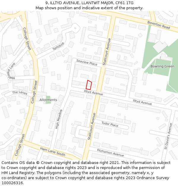 9, ILLTYD AVENUE, LLANTWIT MAJOR, CF61 1TG: Location map and indicative extent of plot