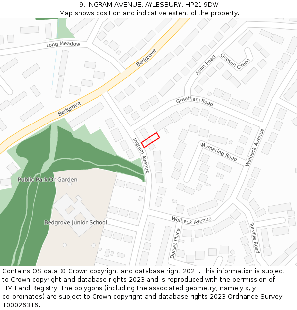 9, INGRAM AVENUE, AYLESBURY, HP21 9DW: Location map and indicative extent of plot