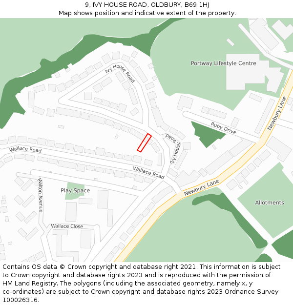9, IVY HOUSE ROAD, OLDBURY, B69 1HJ: Location map and indicative extent of plot