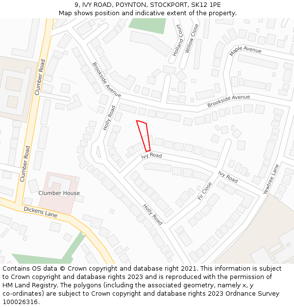 9, IVY ROAD, POYNTON, STOCKPORT, SK12 1PE: Location map and indicative extent of plot