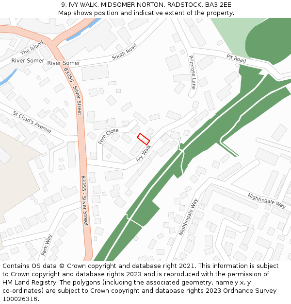 9, IVY WALK, MIDSOMER NORTON, RADSTOCK, BA3 2EE: Location map and indicative extent of plot