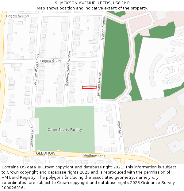 9, JACKSON AVENUE, LEEDS, LS8 1NP: Location map and indicative extent of plot