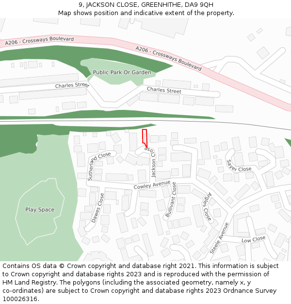 9, JACKSON CLOSE, GREENHITHE, DA9 9QH: Location map and indicative extent of plot