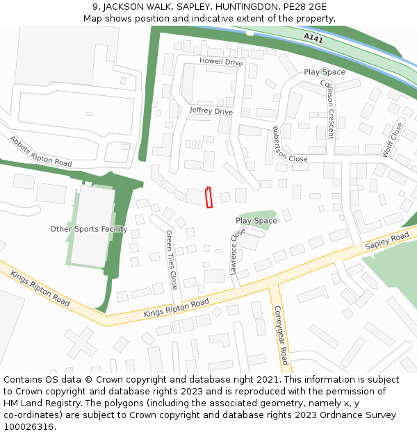 9, JACKSON WALK, SAPLEY, HUNTINGDON, PE28 2GE: Location map and indicative extent of plot