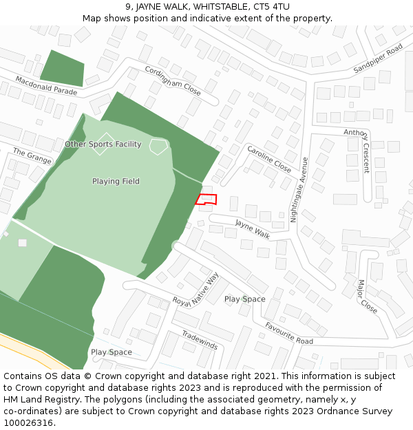 9, JAYNE WALK, WHITSTABLE, CT5 4TU: Location map and indicative extent of plot