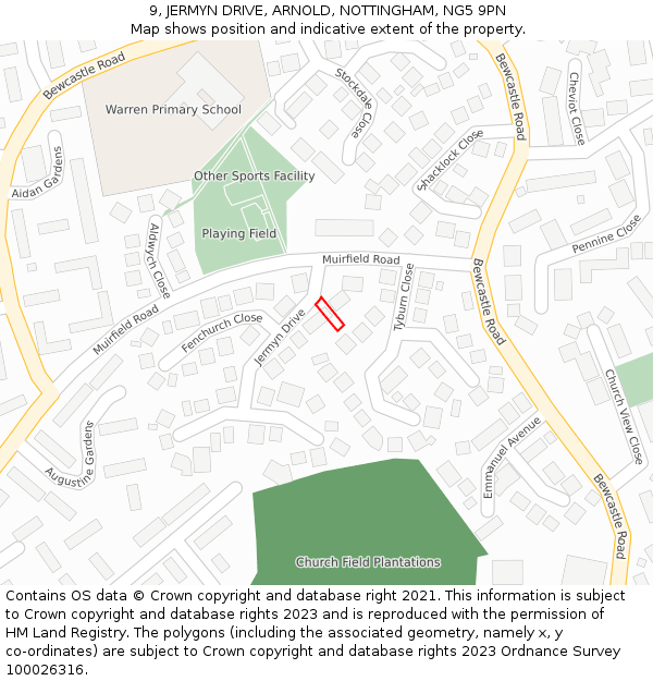 9, JERMYN DRIVE, ARNOLD, NOTTINGHAM, NG5 9PN: Location map and indicative extent of plot