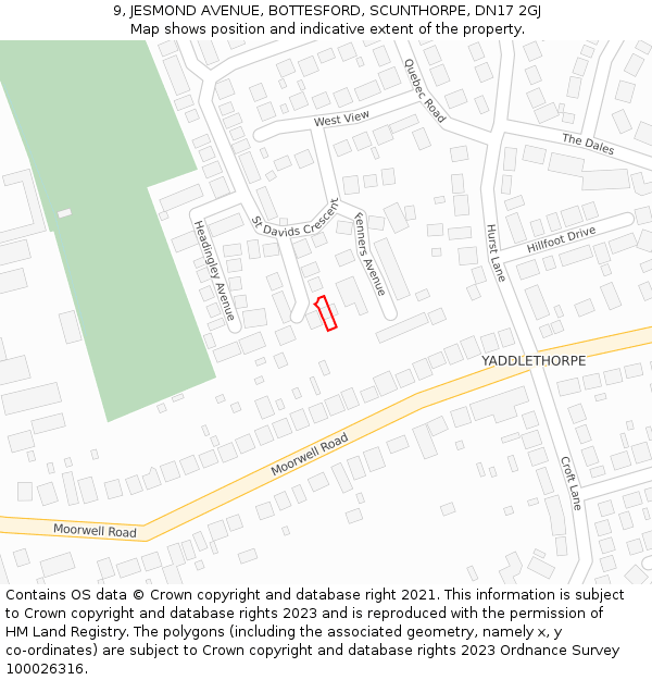 9, JESMOND AVENUE, BOTTESFORD, SCUNTHORPE, DN17 2GJ: Location map and indicative extent of plot