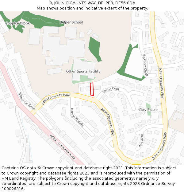 9, JOHN O'GAUNTS WAY, BELPER, DE56 0DA: Location map and indicative extent of plot
