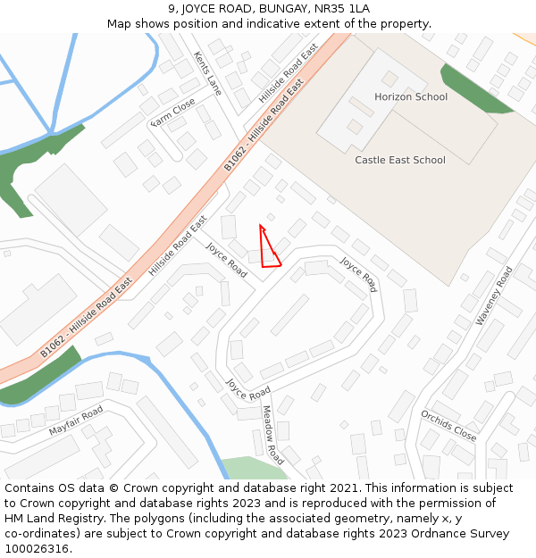 9, JOYCE ROAD, BUNGAY, NR35 1LA: Location map and indicative extent of plot