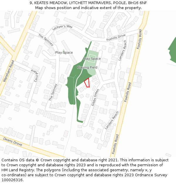 9, KEATES MEADOW, LYTCHETT MATRAVERS, POOLE, BH16 6NF: Location map and indicative extent of plot