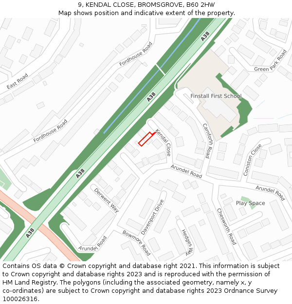 9, KENDAL CLOSE, BROMSGROVE, B60 2HW: Location map and indicative extent of plot
