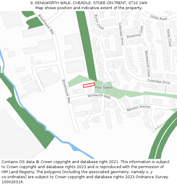 9, KENILWORTH WALK, CHEADLE, STOKE-ON-TRENT, ST10 1WA: Location map and indicative extent of plot