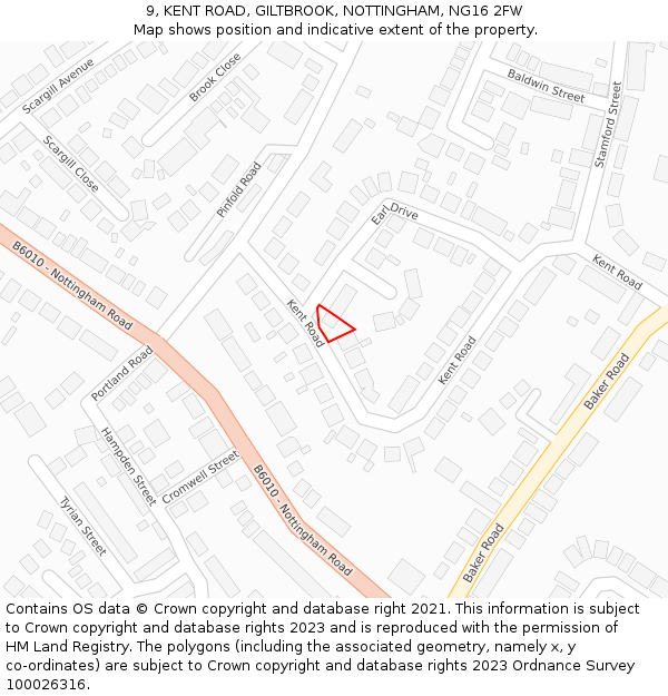 9, KENT ROAD, GILTBROOK, NOTTINGHAM, NG16 2FW: Location map and indicative extent of plot