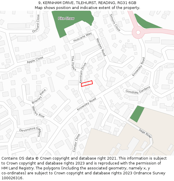 9, KERNHAM DRIVE, TILEHURST, READING, RG31 6GB: Location map and indicative extent of plot