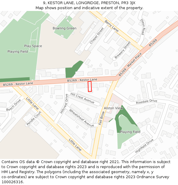 9, KESTOR LANE, LONGRIDGE, PRESTON, PR3 3JX: Location map and indicative extent of plot