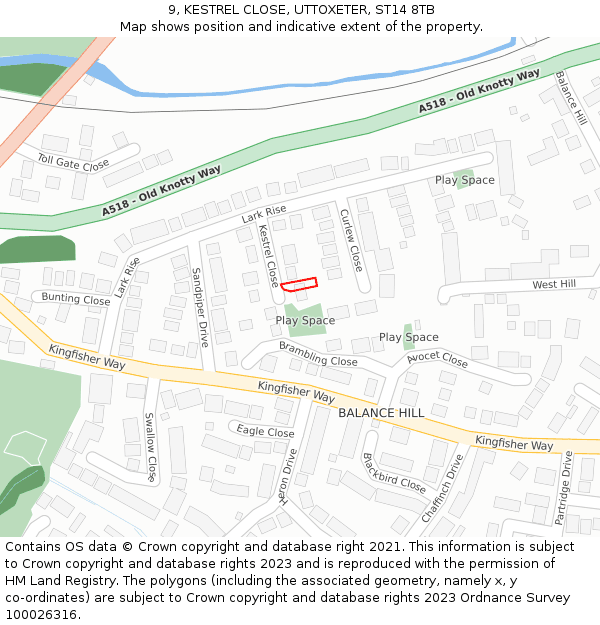 9, KESTREL CLOSE, UTTOXETER, ST14 8TB: Location map and indicative extent of plot
