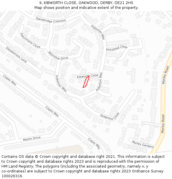 9, KIBWORTH CLOSE, OAKWOOD, DERBY, DE21 2HS: Location map and indicative extent of plot