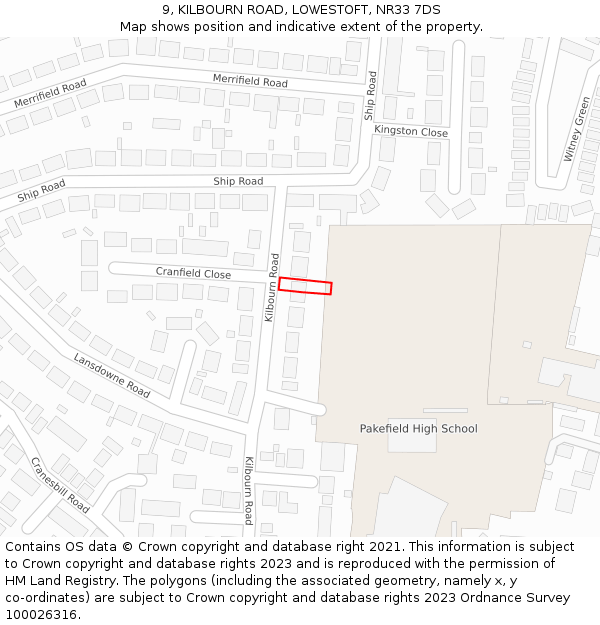 9, KILBOURN ROAD, LOWESTOFT, NR33 7DS: Location map and indicative extent of plot