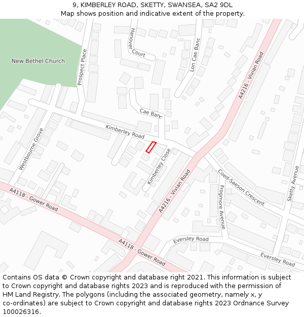 9, KIMBERLEY ROAD, SKETTY, SWANSEA, SA2 9DL: Location map and indicative extent of plot