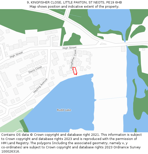 9, KINGFISHER CLOSE, LITTLE PAXTON, ST NEOTS, PE19 6HB: Location map and indicative extent of plot