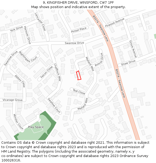 9, KINGFISHER DRIVE, WINSFORD, CW7 1PF: Location map and indicative extent of plot
