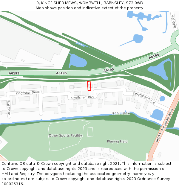 9, KINGFISHER MEWS, WOMBWELL, BARNSLEY, S73 0WD: Location map and indicative extent of plot