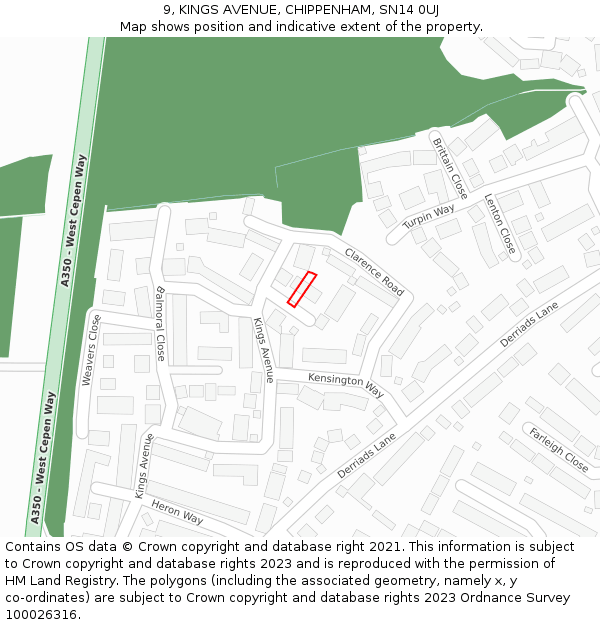 9, KINGS AVENUE, CHIPPENHAM, SN14 0UJ: Location map and indicative extent of plot