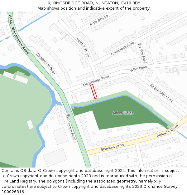 9, KINGSBRIDGE ROAD, NUNEATON, CV10 0BY: Location map and indicative extent of plot