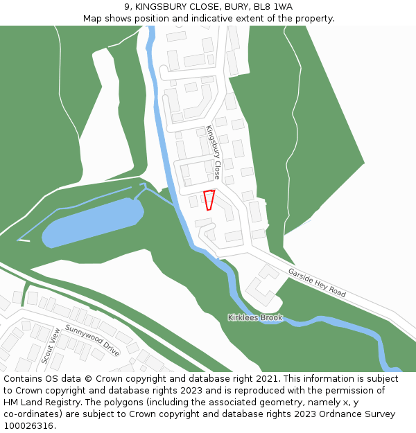 9, KINGSBURY CLOSE, BURY, BL8 1WA: Location map and indicative extent of plot
