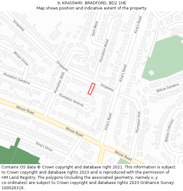 9, KINGSWAY, BRADFORD, BD2 1NE: Location map and indicative extent of plot
