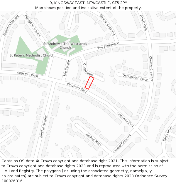 9, KINGSWAY EAST, NEWCASTLE, ST5 3PY: Location map and indicative extent of plot