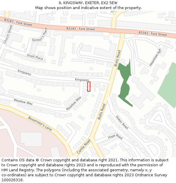 9, KINGSWAY, EXETER, EX2 5EW: Location map and indicative extent of plot