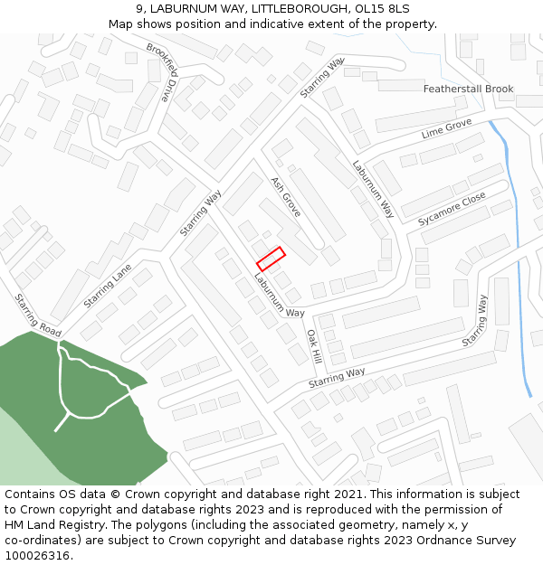 9, LABURNUM WAY, LITTLEBOROUGH, OL15 8LS: Location map and indicative extent of plot