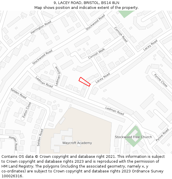 9, LACEY ROAD, BRISTOL, BS14 8LN: Location map and indicative extent of plot