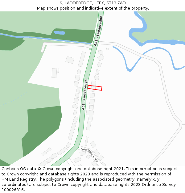 9, LADDEREDGE, LEEK, ST13 7AD: Location map and indicative extent of plot
