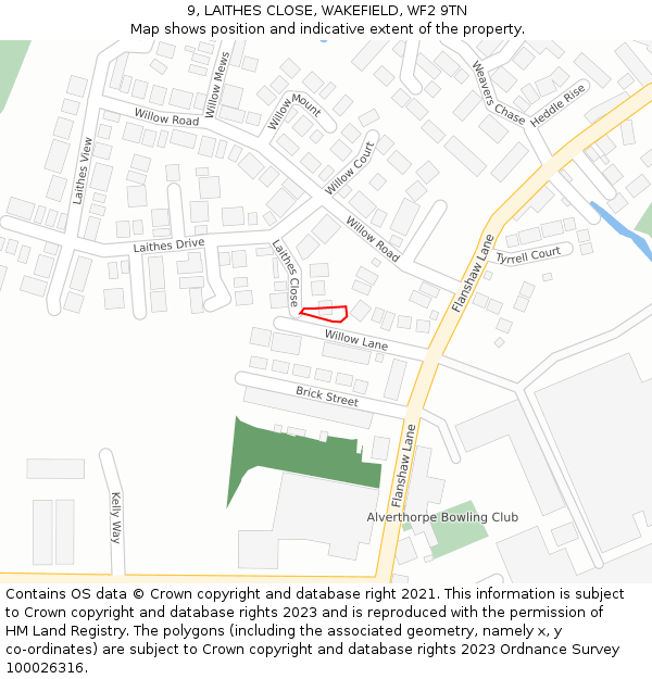 9, LAITHES CLOSE, WAKEFIELD, WF2 9TN: Location map and indicative extent of plot