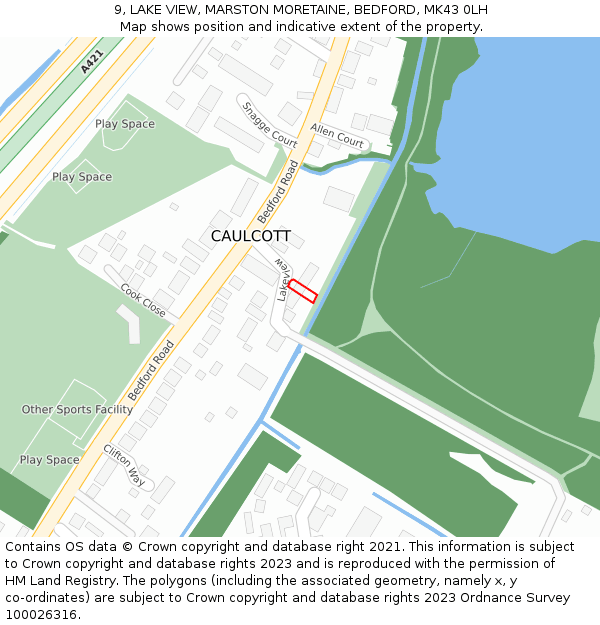 9, LAKE VIEW, MARSTON MORETAINE, BEDFORD, MK43 0LH: Location map and indicative extent of plot