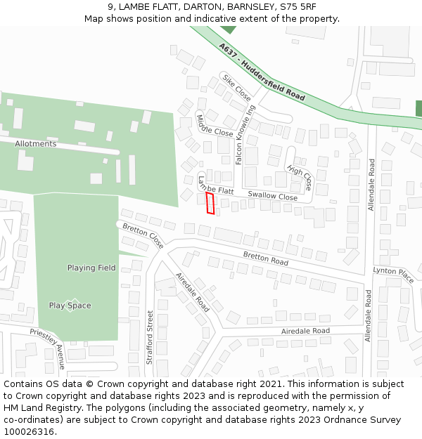9, LAMBE FLATT, DARTON, BARNSLEY, S75 5RF: Location map and indicative extent of plot