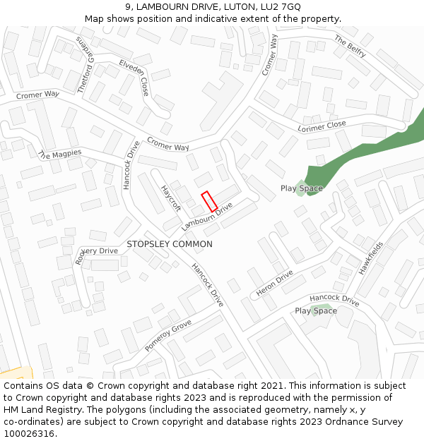 9, LAMBOURN DRIVE, LUTON, LU2 7GQ: Location map and indicative extent of plot