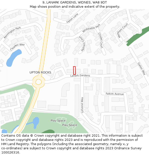 9, LANARK GARDENS, WIDNES, WA8 9DT: Location map and indicative extent of plot