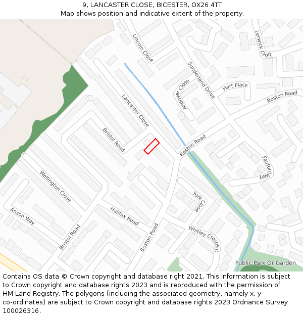 9, LANCASTER CLOSE, BICESTER, OX26 4TT: Location map and indicative extent of plot