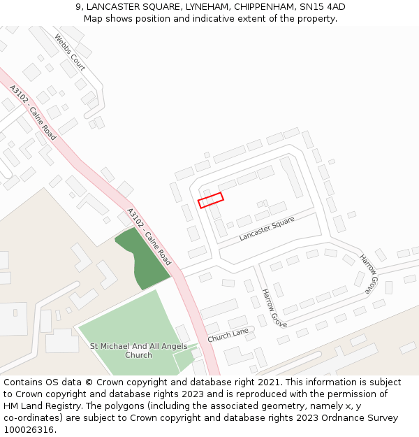 9, LANCASTER SQUARE, LYNEHAM, CHIPPENHAM, SN15 4AD: Location map and indicative extent of plot