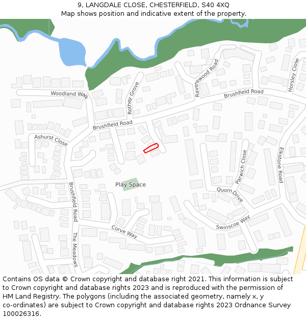 9, LANGDALE CLOSE, CHESTERFIELD, S40 4XQ: Location map and indicative extent of plot