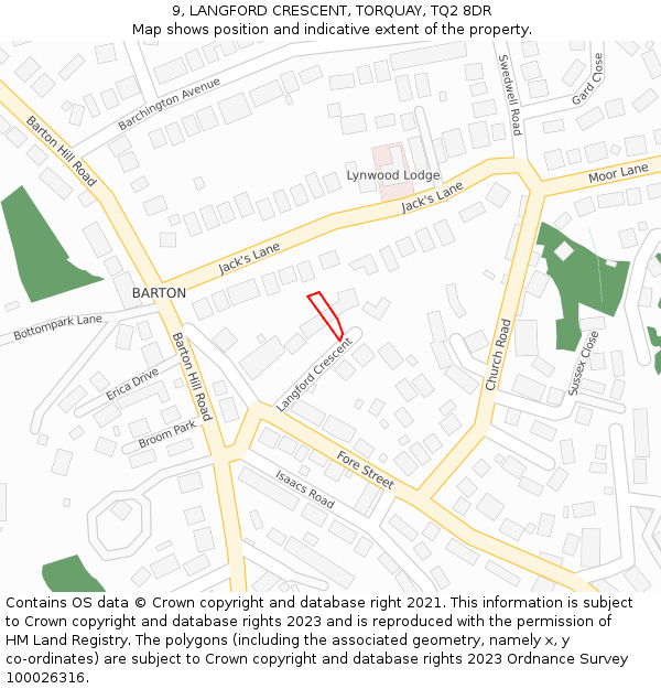 9, LANGFORD CRESCENT, TORQUAY, TQ2 8DR: Location map and indicative extent of plot