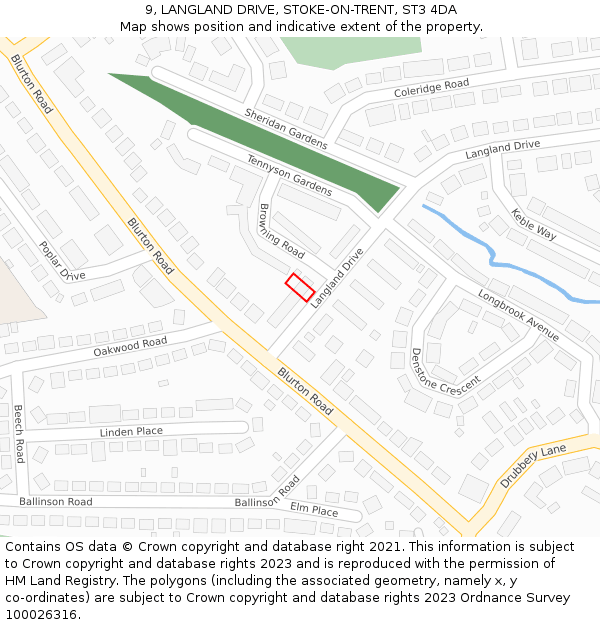 9, LANGLAND DRIVE, STOKE-ON-TRENT, ST3 4DA: Location map and indicative extent of plot