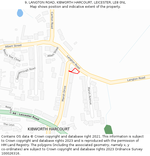9, LANGTON ROAD, KIBWORTH HARCOURT, LEICESTER, LE8 0NL: Location map and indicative extent of plot